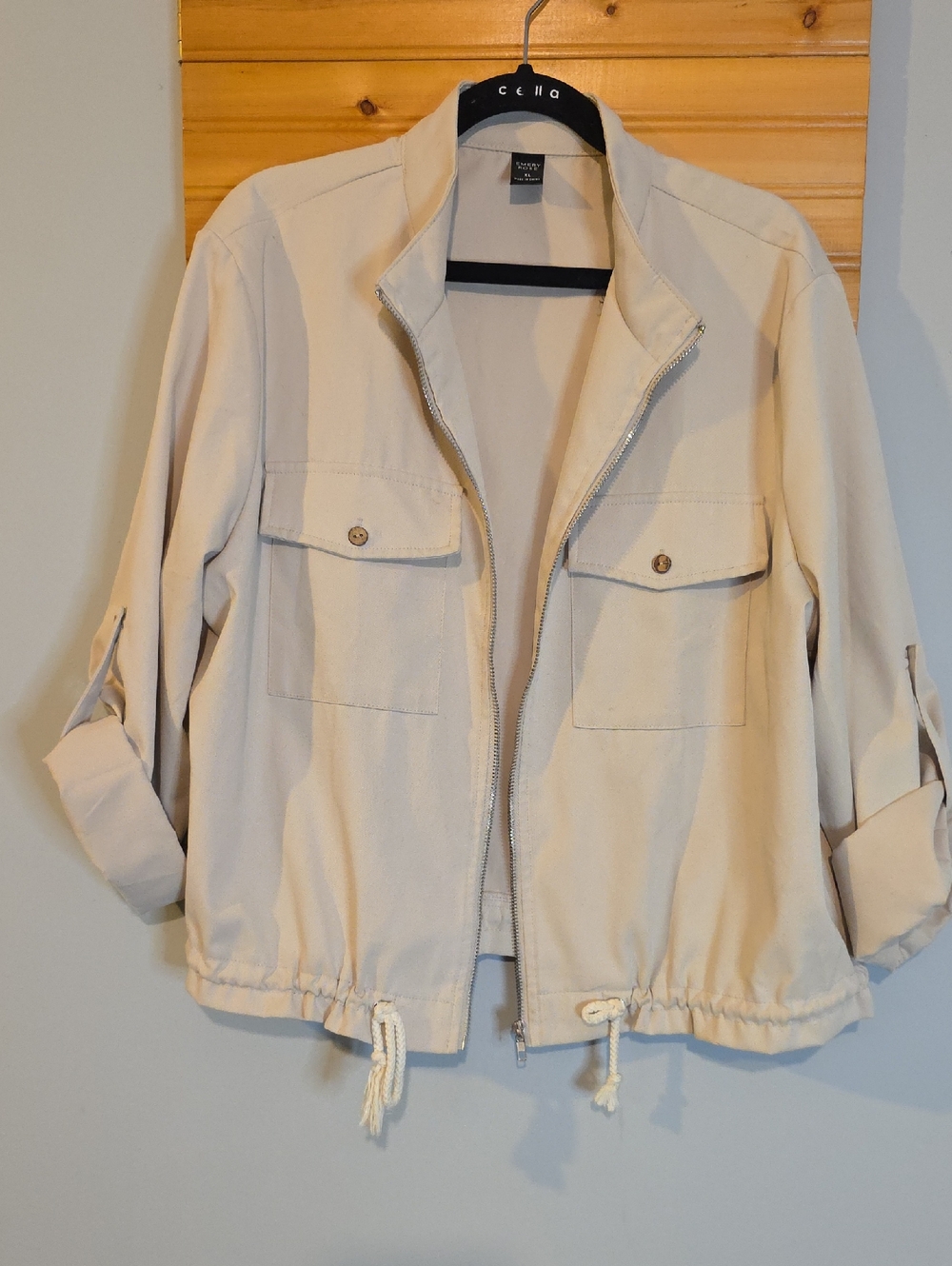 Lightweight Utility Jacket with Drawstring Hem - Beige